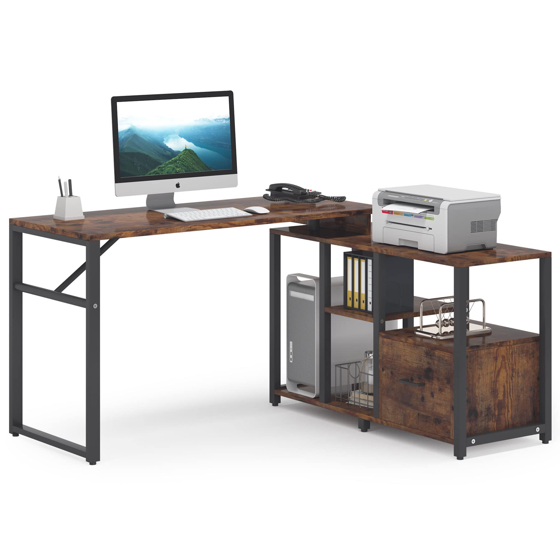 Buy Tribesigns Rotating LShaped Computer Desk with File Drawer, Corner
