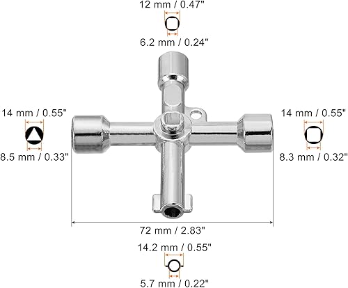 Miniatura 2 de PATIKIL Llave cruzada universal multifuncional, paquete de 3 llaves de triángulocuadrado de aleación de zinc de 4 vías para válvula de plomería de