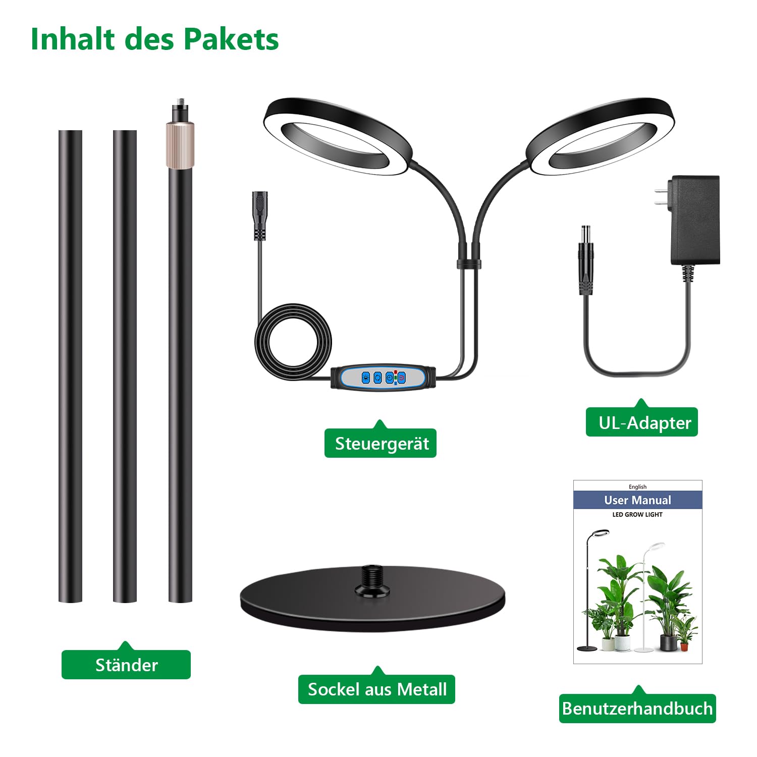 Aumtrly Lámpara para plantas, 2 cabezales, 168 LED, espectro completo con soporte ajustable de 170 cm, luz vegetal de 5000 K con temporizador de 6/12/16H, 5 niveles de brillo, 3 modos de color