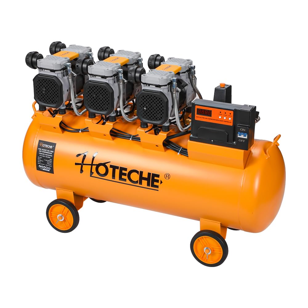 Hoteche 26 Gallon Silent Oil-Free Air Compressor dimensions and performance metrics
