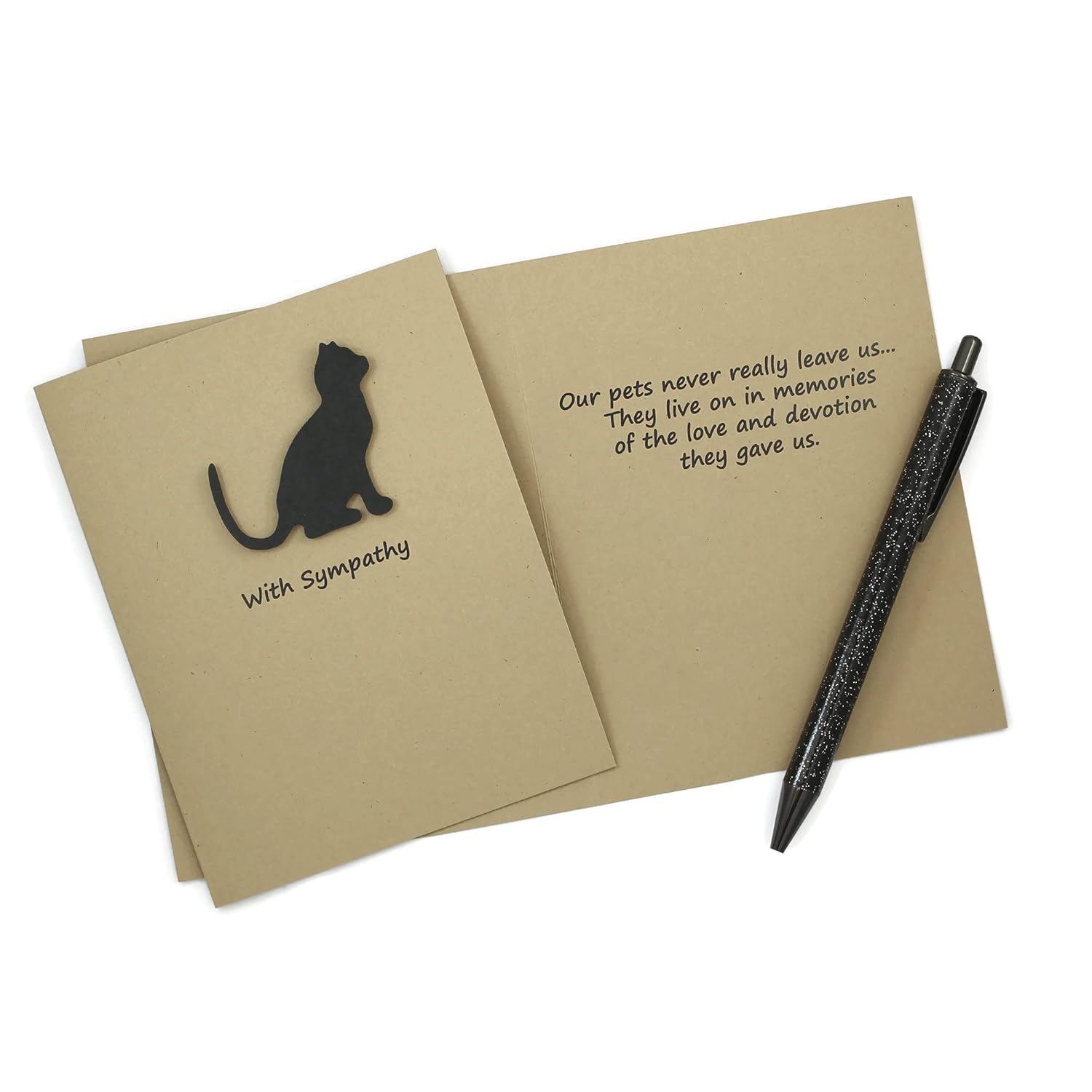 Cat Sympathy Card Black Cat Single Note Card Kraft Brown with envelope