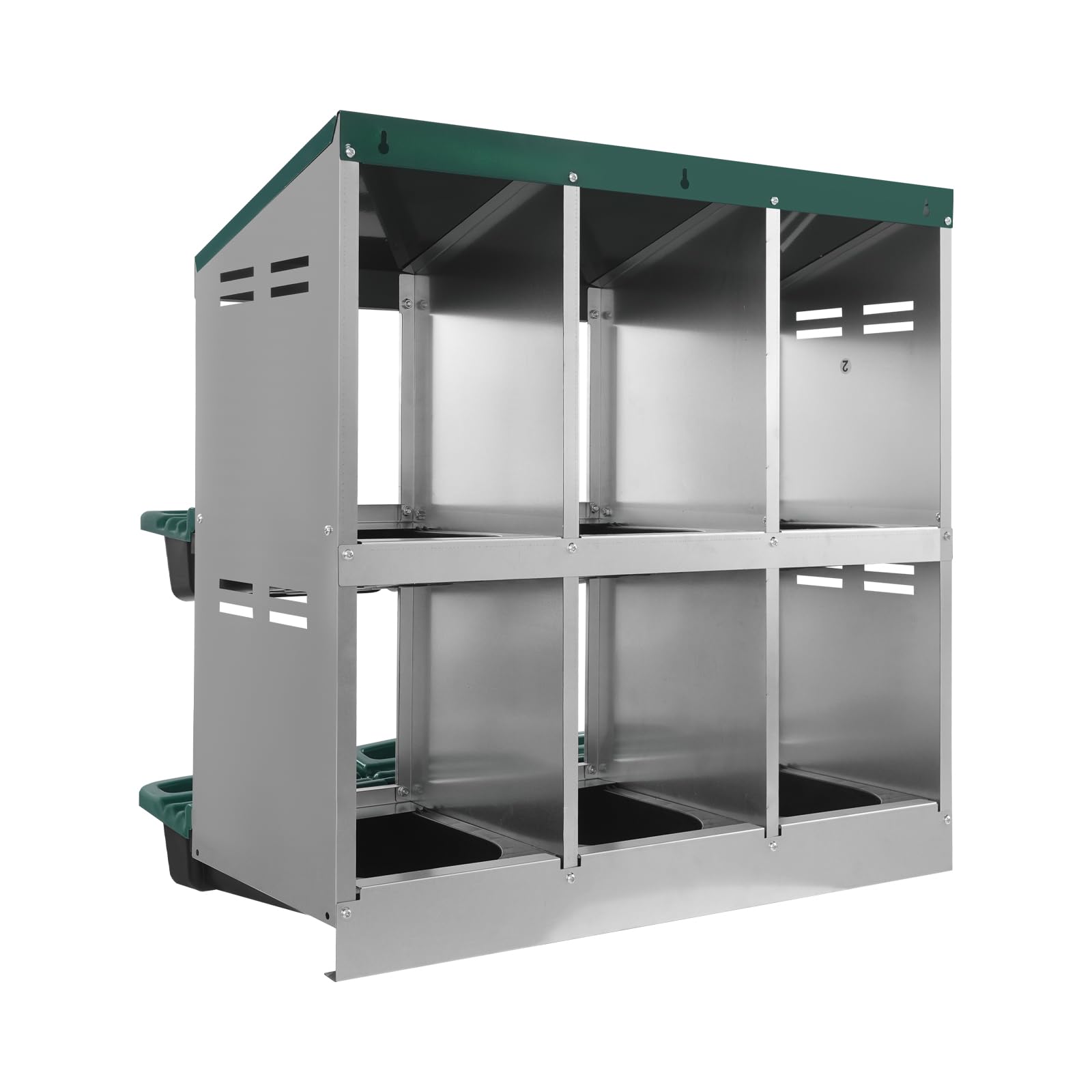 Nido di legenester per polli, 6 scomparti, con vaschetta di raccolta e griglia di ventilazione, nido di pollo, per montaggio a parete, robusto nido di pollo, 81 x 52 x 79 cm (verde)