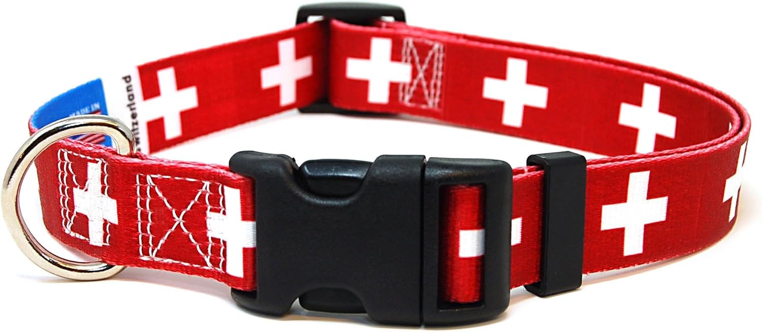 Switzerland Dog Collar | Switzerland Flag | Swiss Flag | Martingale Slip-On | Made in NJ, USA | for Extra Large Dogs | 1 inch Wide