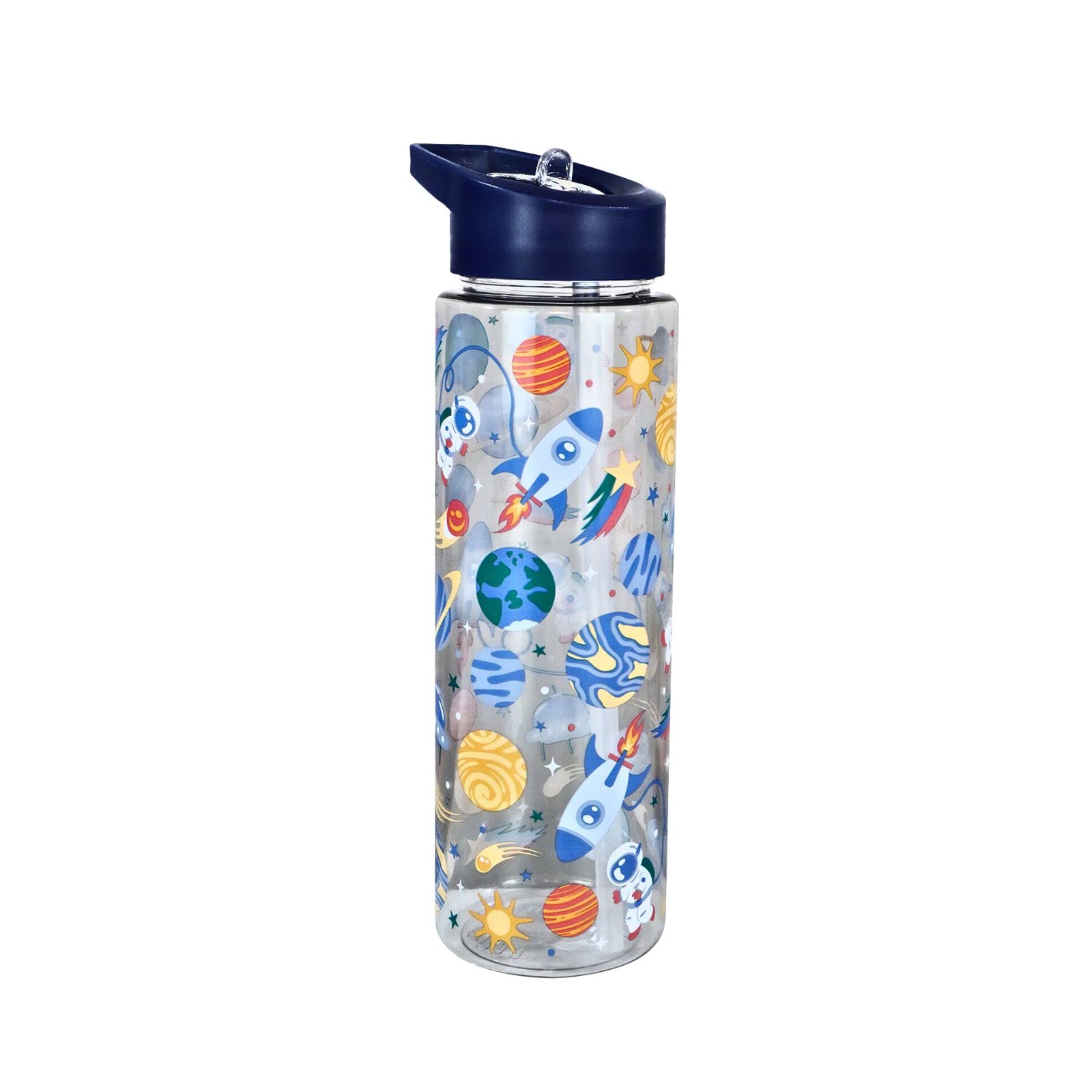 Tritan 750Ml Straight Water Bottle - Space Theme | Black Kids Dishwasher Safe Leak Proof Flip Top Lid Nozzle