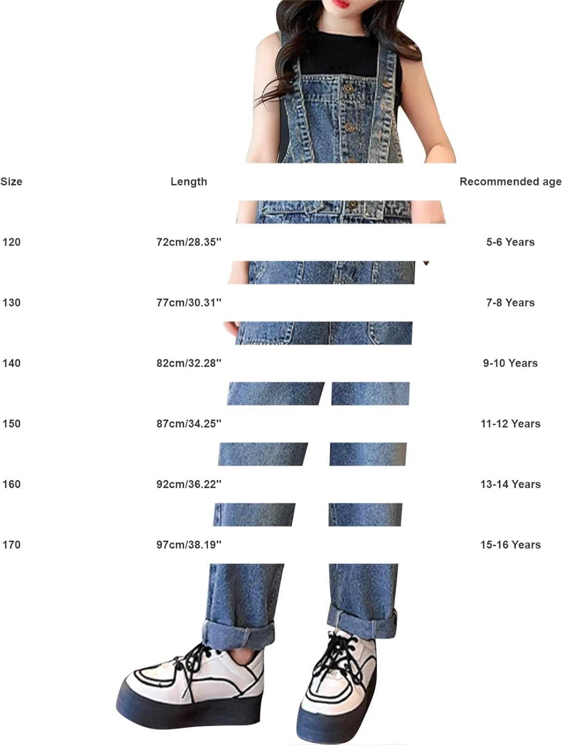 Teen Girls Adjustable Denim Overalls Kids Vintage Button Suspender Bib Wide Leg Jean Jumpsuit Youth Trendy Dungarees