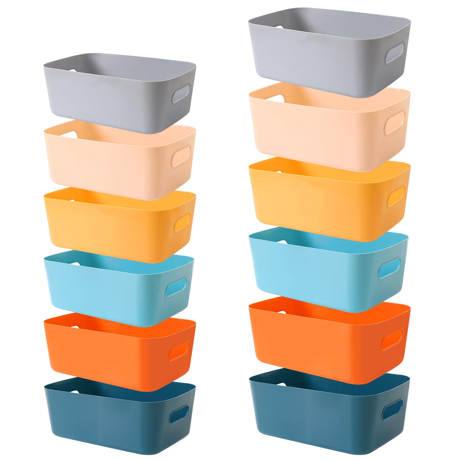 SAMISO 12pcs Plastic Organizer Boxes with Handles, Home Storage Box, Plastic Storage Baskets, Plastic Storage Baskets for Desk, Cosmetic, Bathroom, Food, Toys