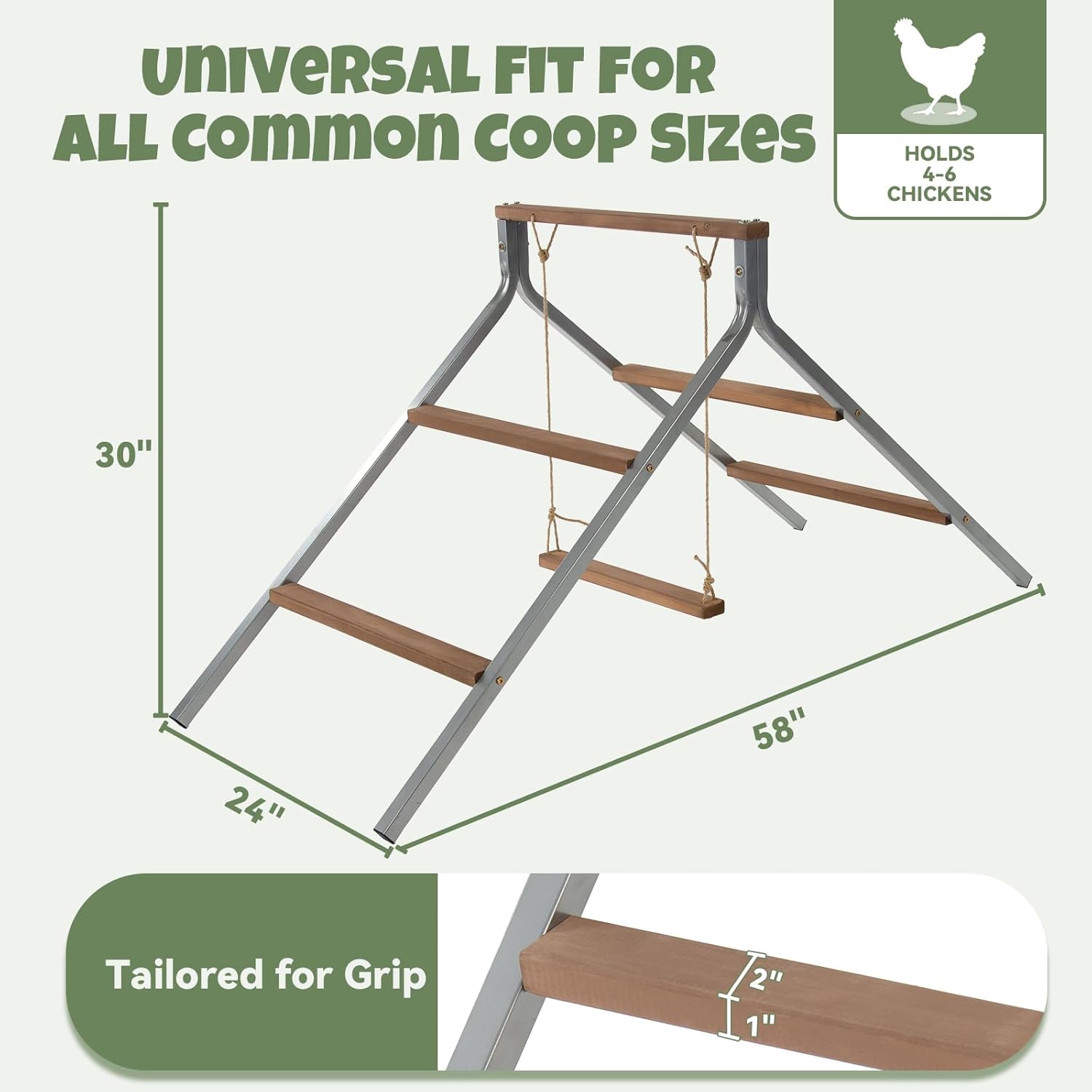 Chicken Perch with Swing – Solid Wood & Rustproof Iron Construction, Healthy Poultry Activity Toy for Coops & Farms, Simple Assembly & Easy Cleaning