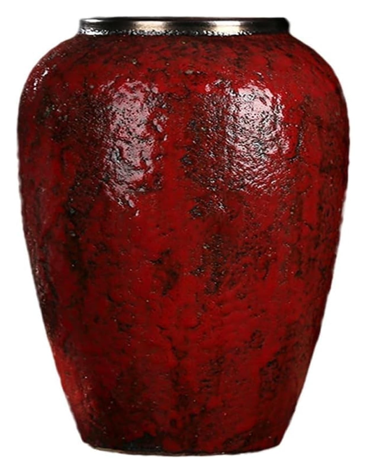 Vase Desktop Ceramic Countertop Simple Retro Red Dried Flower Arrangement Pot Ornament(W19 X H30cm)