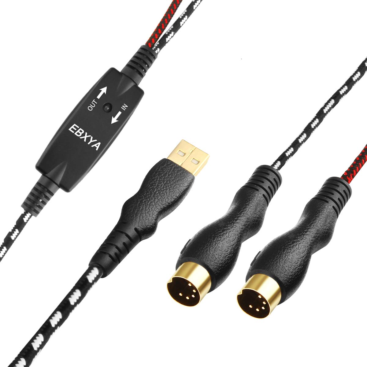 EBXYA USB-MIDI-Kabel 2M - 5-polige MIDI-Schnittstelle, Professioneller In-Out-Konverter für Keyboard auf PC/Mac, Musikbearbeitung und Aufnahmespur