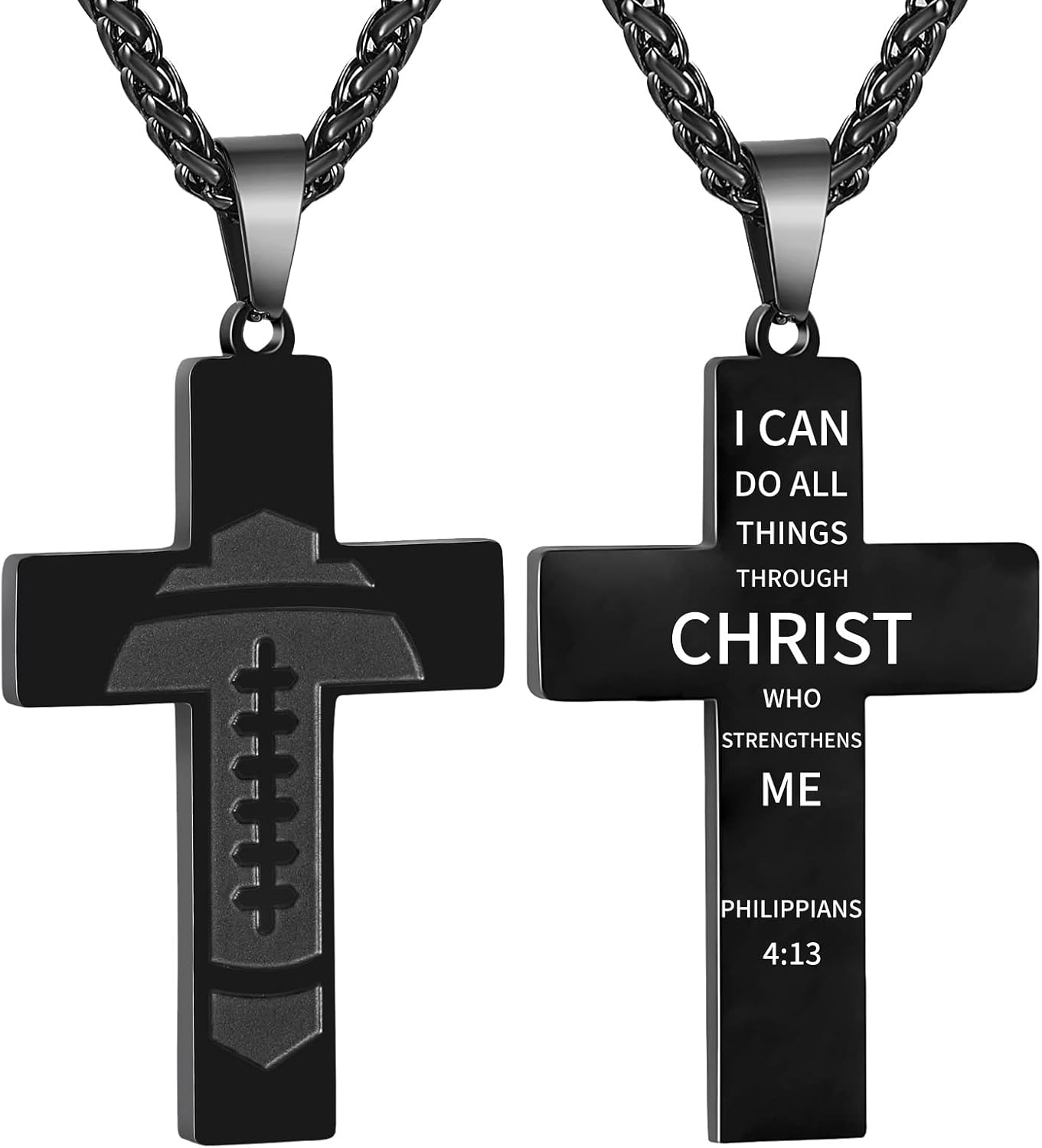 GLITTO Football Cross Necklace for Kids Men Teen Boys Boyfriend Husband, Inspirational Bible Verse Religious Christian Gift