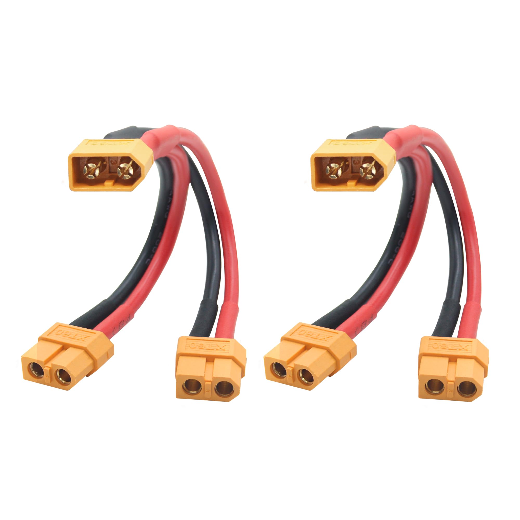 Riertostng Short XT60 Parallel Battery Connector Cable,14AWG 1 Male to 2 Female Y Splitter Adapter Cable,10cm/3.93inch for RC Multicopter Quadcopter（2Pcs） — image 1