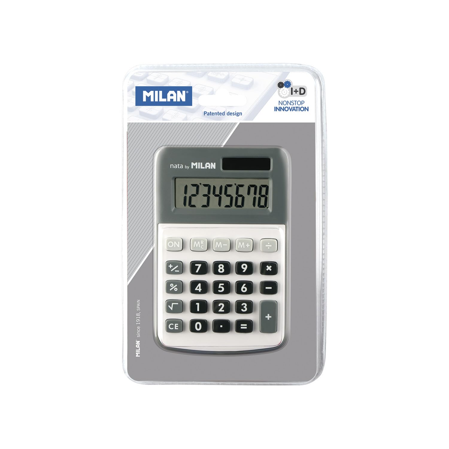 Milan 150808GBL - Calculadora, 8 dígitos, color gris y blanco