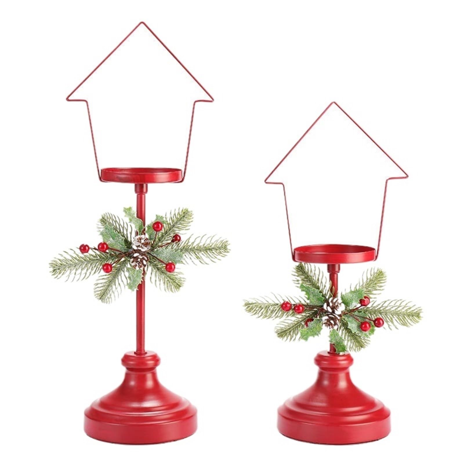 Portavelas Navidad Candelabro navideño de Hierro Rojo, decoración Escritorio, Regalo, Soporte for Velas aromaterapia, ambientador for Taza(Small Large Set)