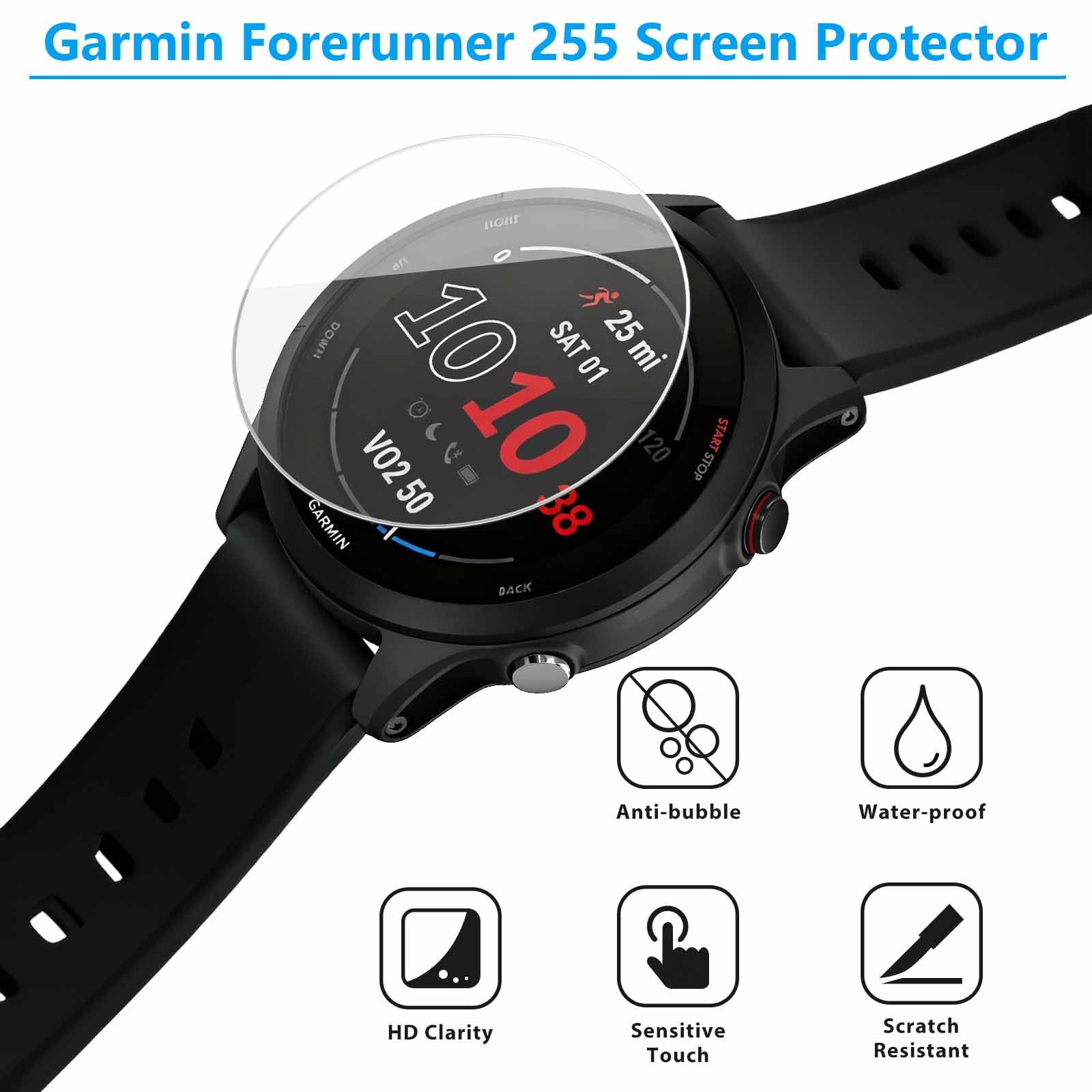 5 sztuk ochraniacz ekranu z Garmin Forerunner 255/255 Music 46 mm, folia ochronna ze szkła hartowanego [odporna na zarysowania] ochrona ekranu (Forerunner 255/255 Music)