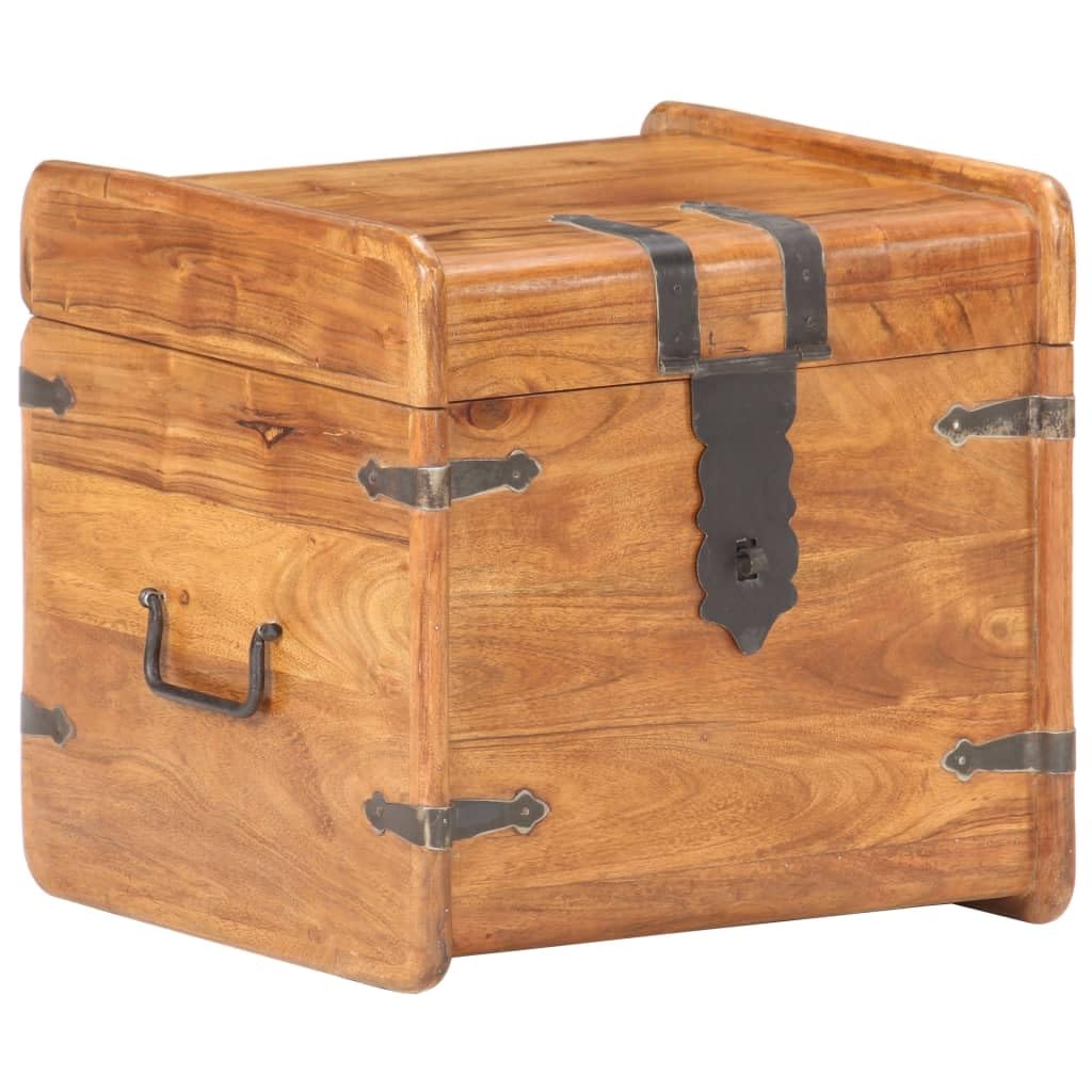 Baúl de almacenamiento de madera maciza de acacia, 40 x 40 x 40 cm, con tapa y cerradura, caja con cerradura para salón, dormitorio, pasillo, como cofre de asiento y mesita de noche