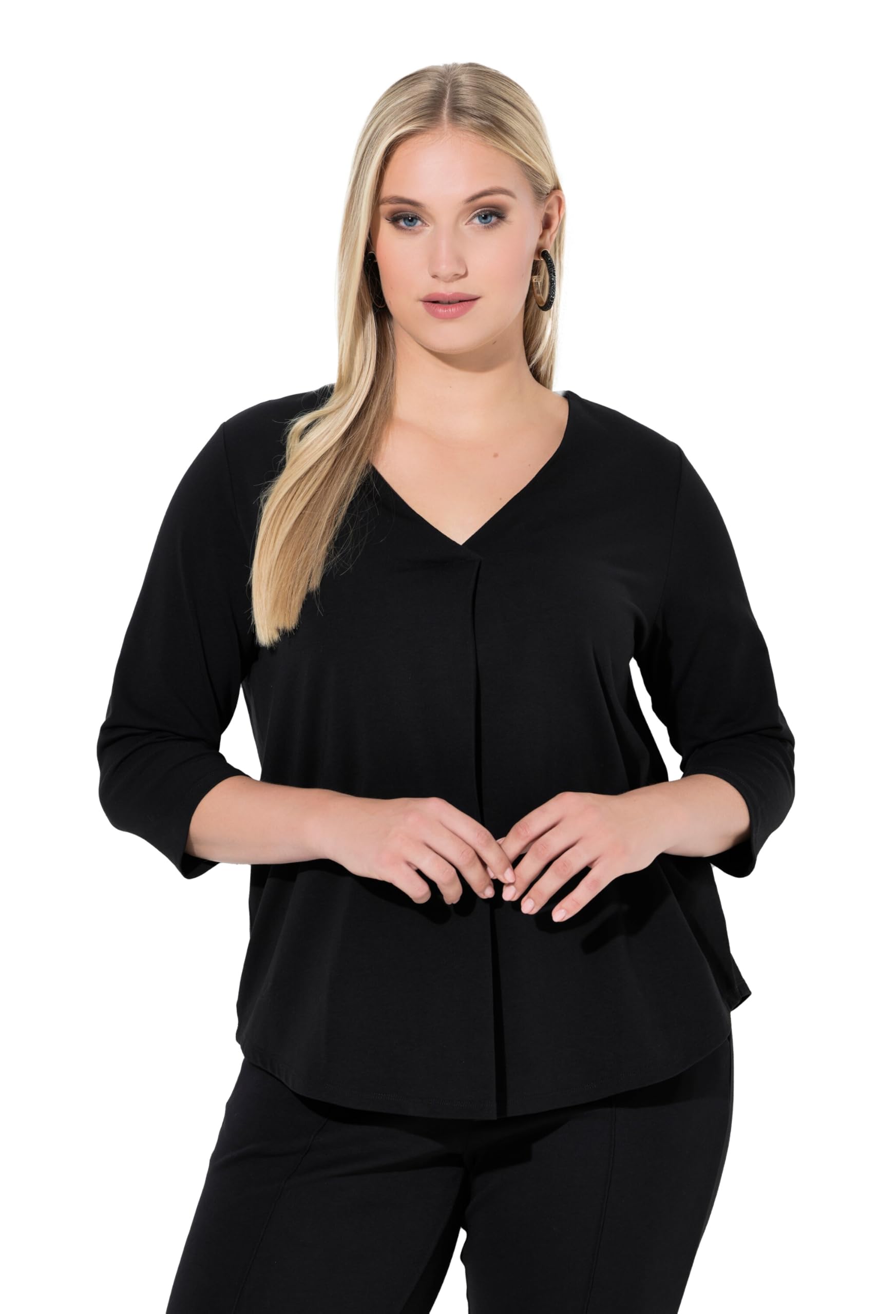 Ulla Popken Damen große Größen Übergrößen Plus Size Shirt, Zierfalte, A-Linie, V-Ausschnitt, 3/4-Arm 845763
