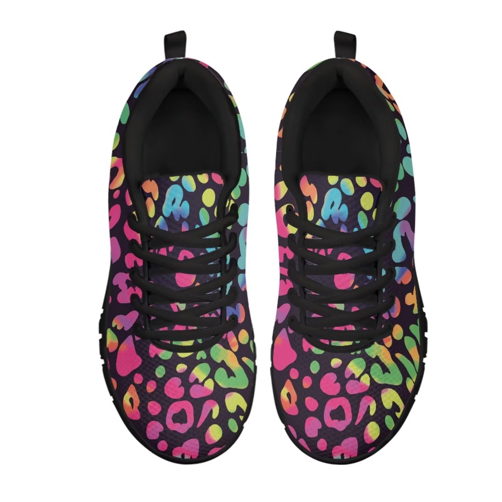 JUDENTIDOS Rainbow Leopard Sneakers for Women Athletic Tennis Shoes Breathable Casual Comfortable Lightweight Walking Shoes
