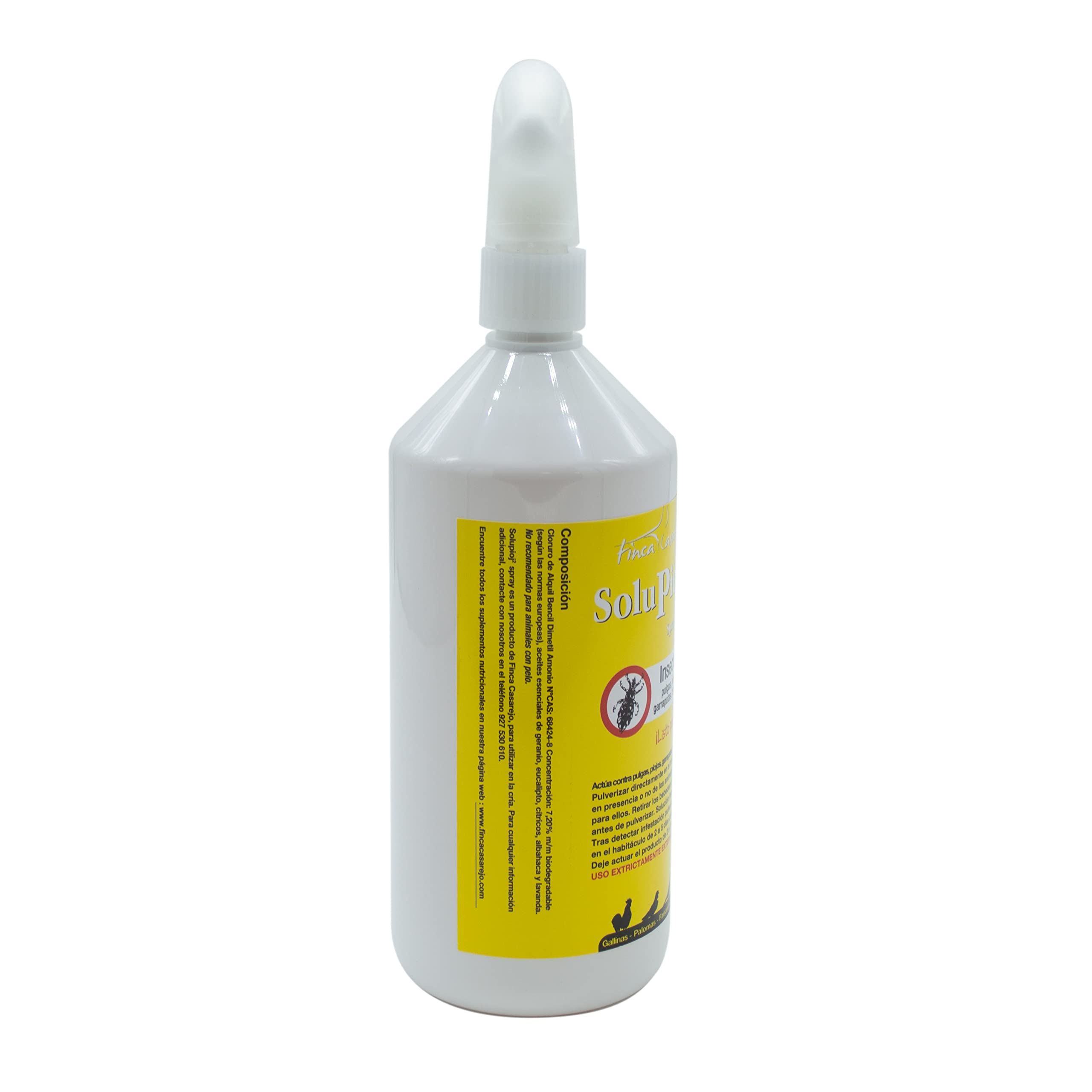 Solupioj Spray (1 litro) - Spray Biodegradable para Eliminar Parásitos como Piojos de Gallinas, Ácaros, Garrapatas, Chinches - Desinsectante para Instalaciones de Animales