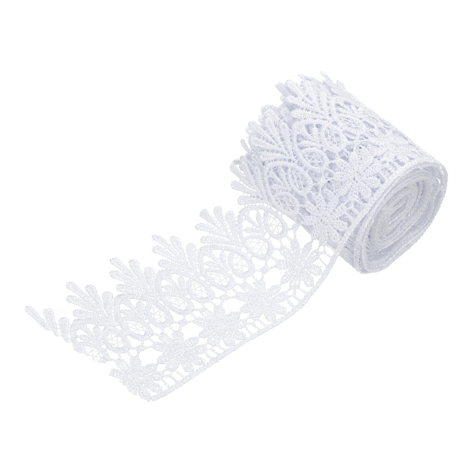 sourcing map 3 Inch Wide 3 Yard Lace Ribbon Floral Pattern Porcelain White Embroidered Edge Lace Trim Ribbons for Sewing Making, DIY Crafts, Gift Wrapping, Wedding Decor