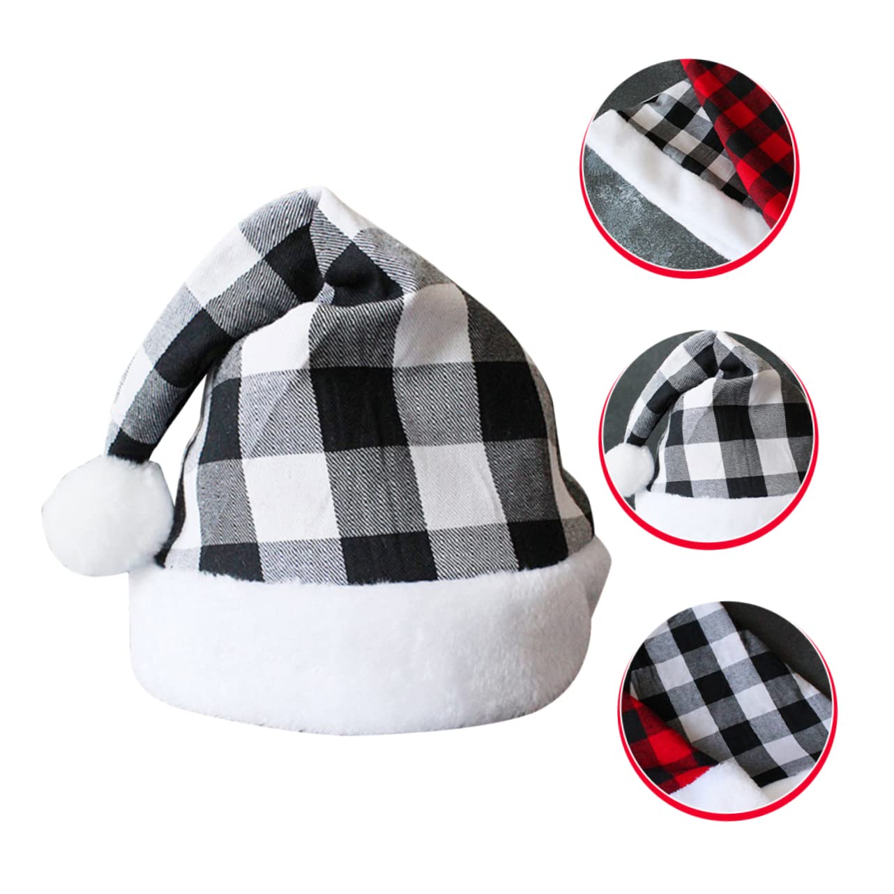 PRETYZOOM 4 Piezas Gorro de Papá Noel a cuadros sombrero de vacaciones para niños sombreros de fiesta de navidad gorros navideños christmas hat gorro de papá noel para hombre paño Black
