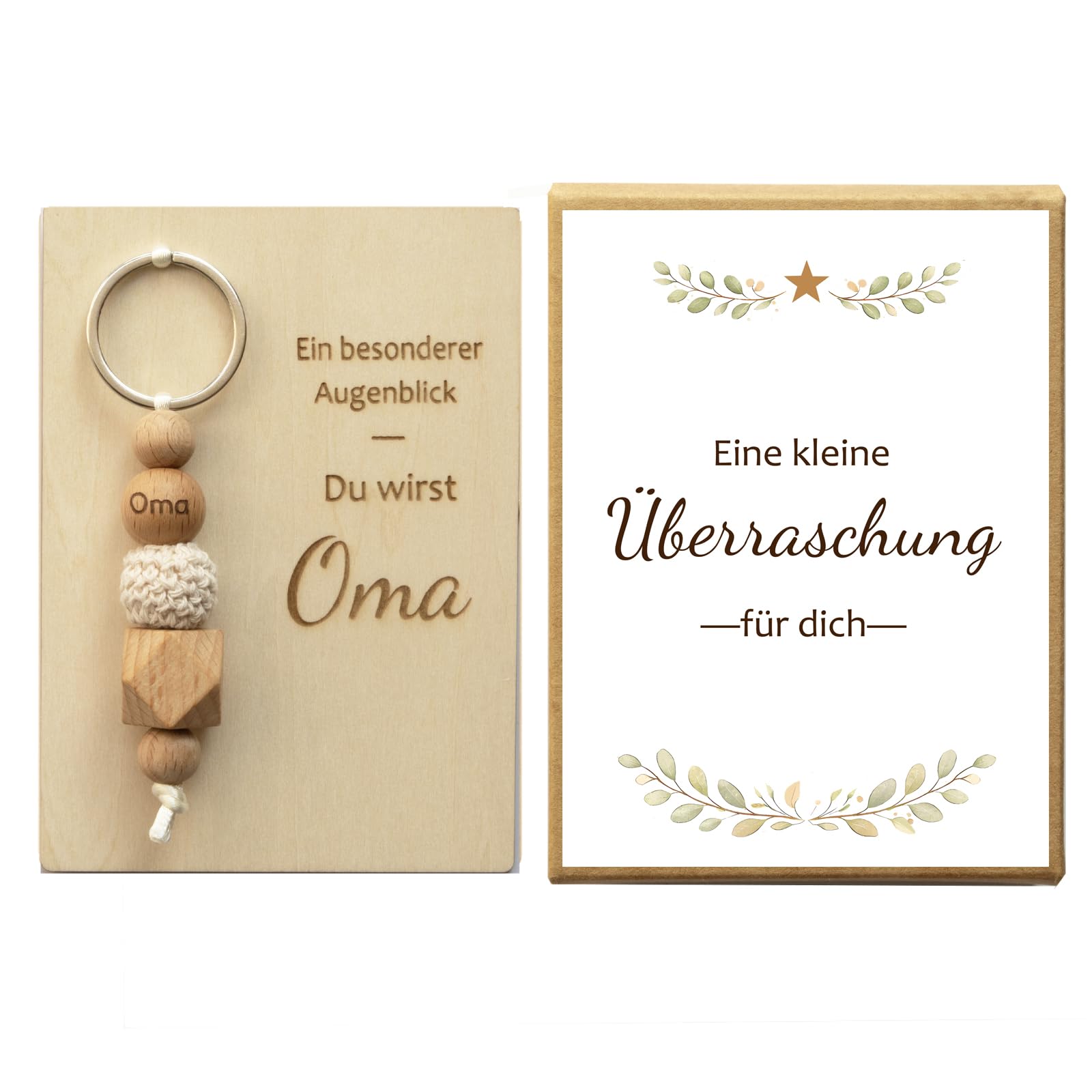 FreiSterne Schwangerschaftsüberraschung Geschenkset | Holzperlen Schlüsselanhänger + Gravierte Holzplatte | Ein besonderer Augenblick - Du wirst Opa/Oma/Tante/Onkel