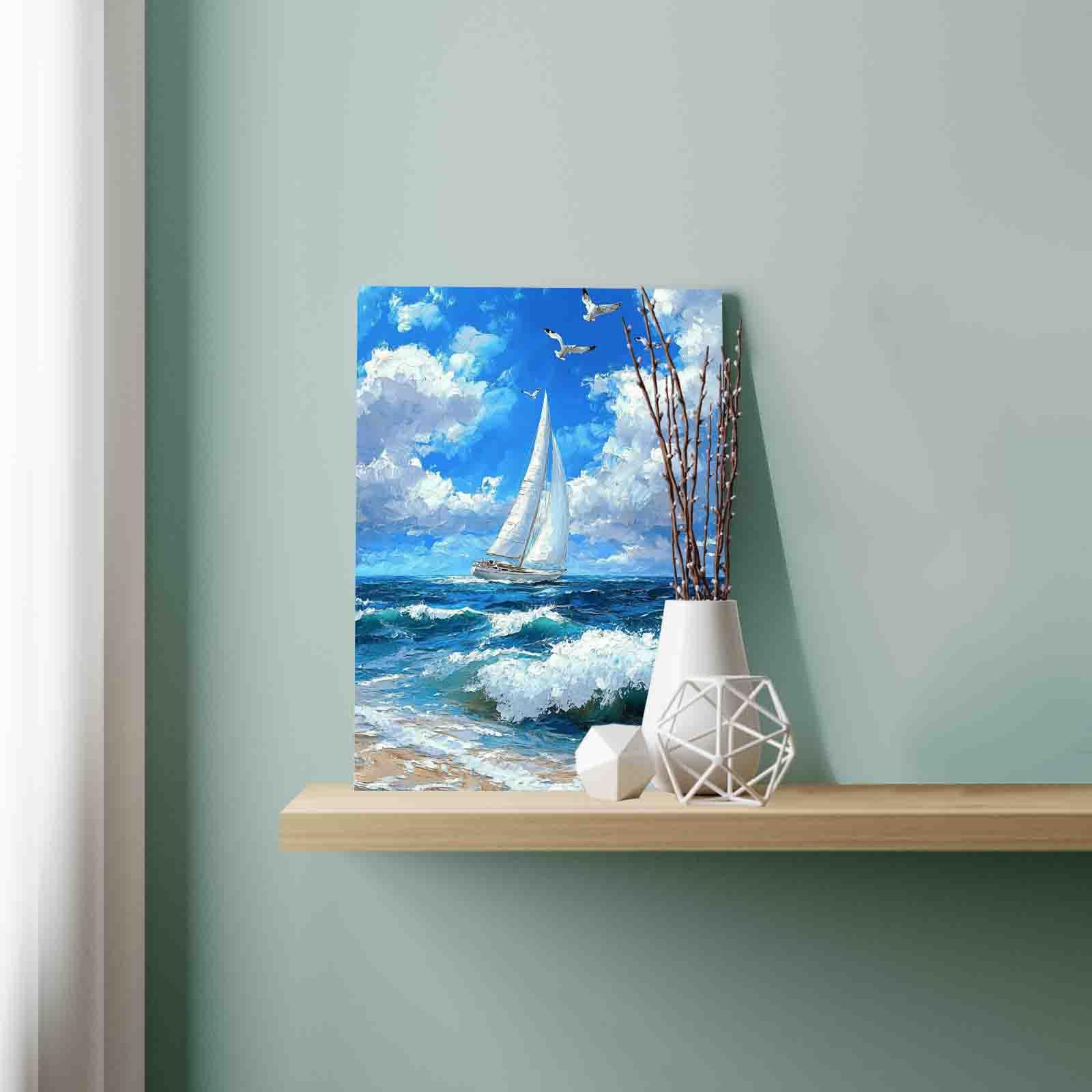 油彩　油絵　絵画　オブジェ　海辺　ヨット　雑貨 油彩 油絵 絵画 オブジェ 海辺 ヨット 雑貨