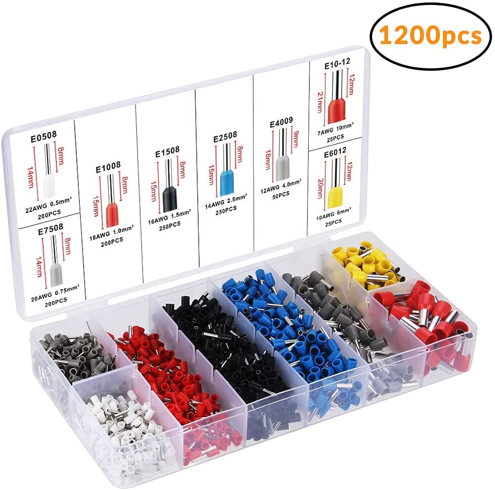 Image of Ferrule Crimping Tool Kit, AWG23-7 Self-adjustable Ratchet Wire Crimping Tool Kit Crimper Plier Set with 1200PCS Wire Terminals Crimping Connectors Wire End Ferrules(Red blue)
