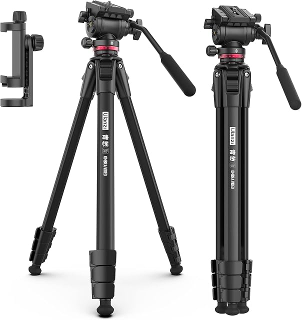ULANZI MT-56 Trépied de voyage vidéo Ombra, 63" Trépied caméra professionnel avec tête d'étêtoir en aluminium DSLR Tripode Max Charger 13.2 LB pour Nikon Canon DSLR Caméscope, Support de téléphone inclus