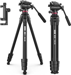 ULANZI Tripé Ombra de viagem de vídeo MT-56, tripé profissional para câmera de 160 cm com cabeça de pan-tilt fluido, tripé DSLR de alumínio carga máxima 6 kg para câmera de vídeo Nikon Canon DSLR, suporte de telefone incluído