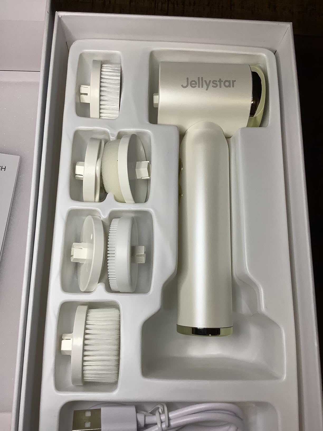 Jellystar Electric Face Scrubber with Led Display & Facial Cleansing Brush - 6-in-1 Exfoliating Kit, 3 Speeds, IPX6 Waterproof Face Brush for Deep Cleaning, Massage & Gentle Exfoliation-Milk White