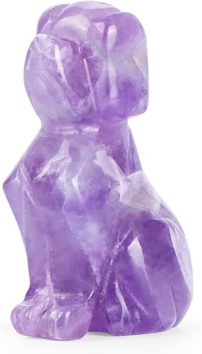 Miniatura 2 de Artistone 2 pulgadas de cristal de amatista para decoración del hogar, cristales tallados con piedras preciosas de animales, estatua de perro,