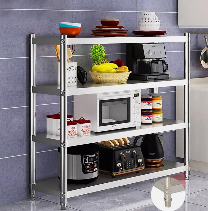Estantería de acero inoxidable para cargas pesadas, estantería de cocina, 4 baldas, para la cafetería, al aire libre, lavandería, tienda, plateado, 120 x 40 x 150 cm