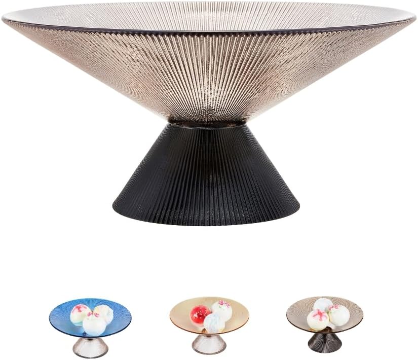 Fruit Bowl – 10” Gray Decorative Bowl with Ripple and Pedestal – Purse bowl, Decorative Bowls for Home Décor, Glass Fruit bowl, Candy bowl, Centerpiece, Decorative Glass Bowl Modern Gray