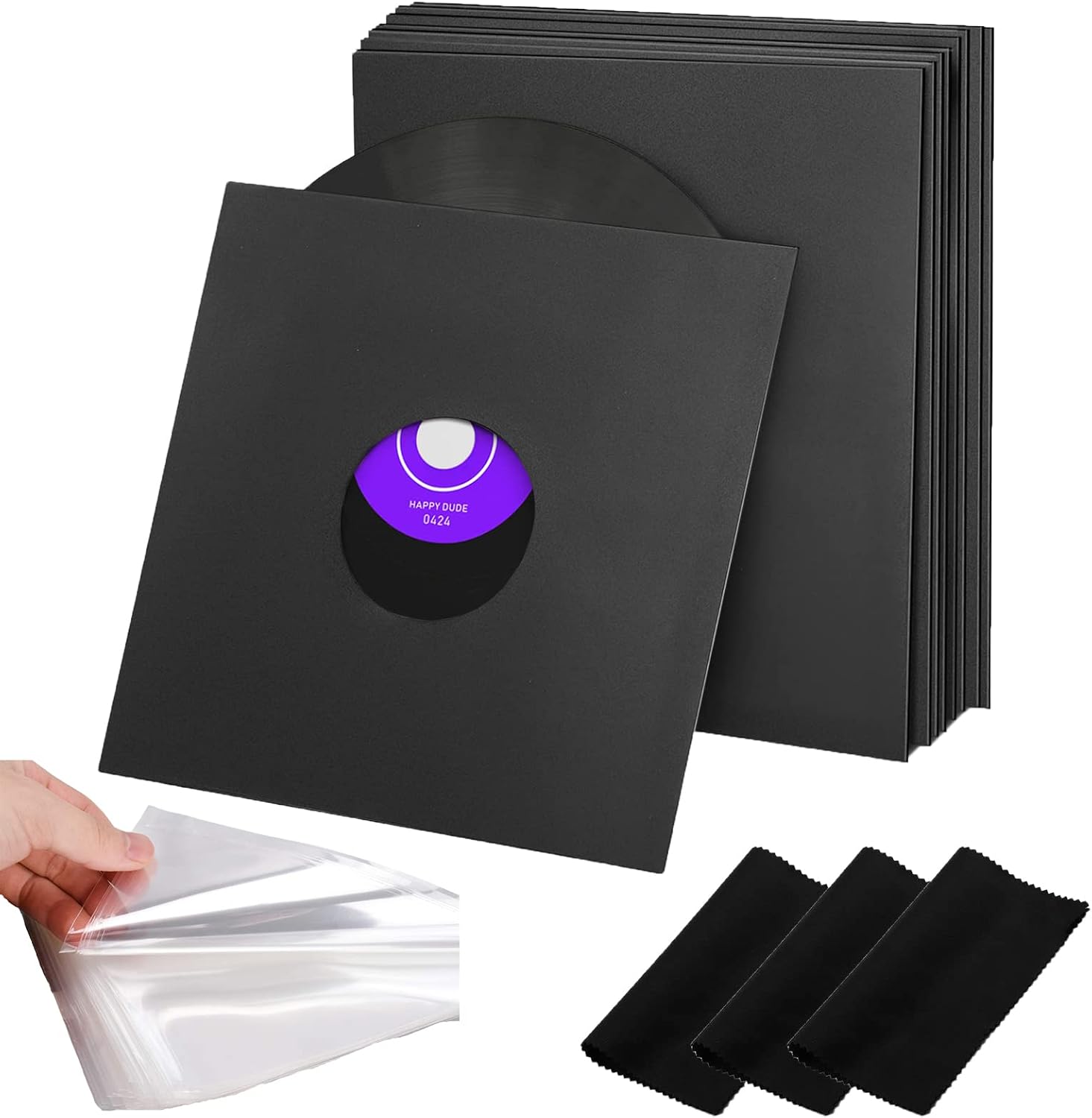 20PCS 12in Black Paper & Poly Lined Record Inner Sleeves for LP Vinyl Records, Blank