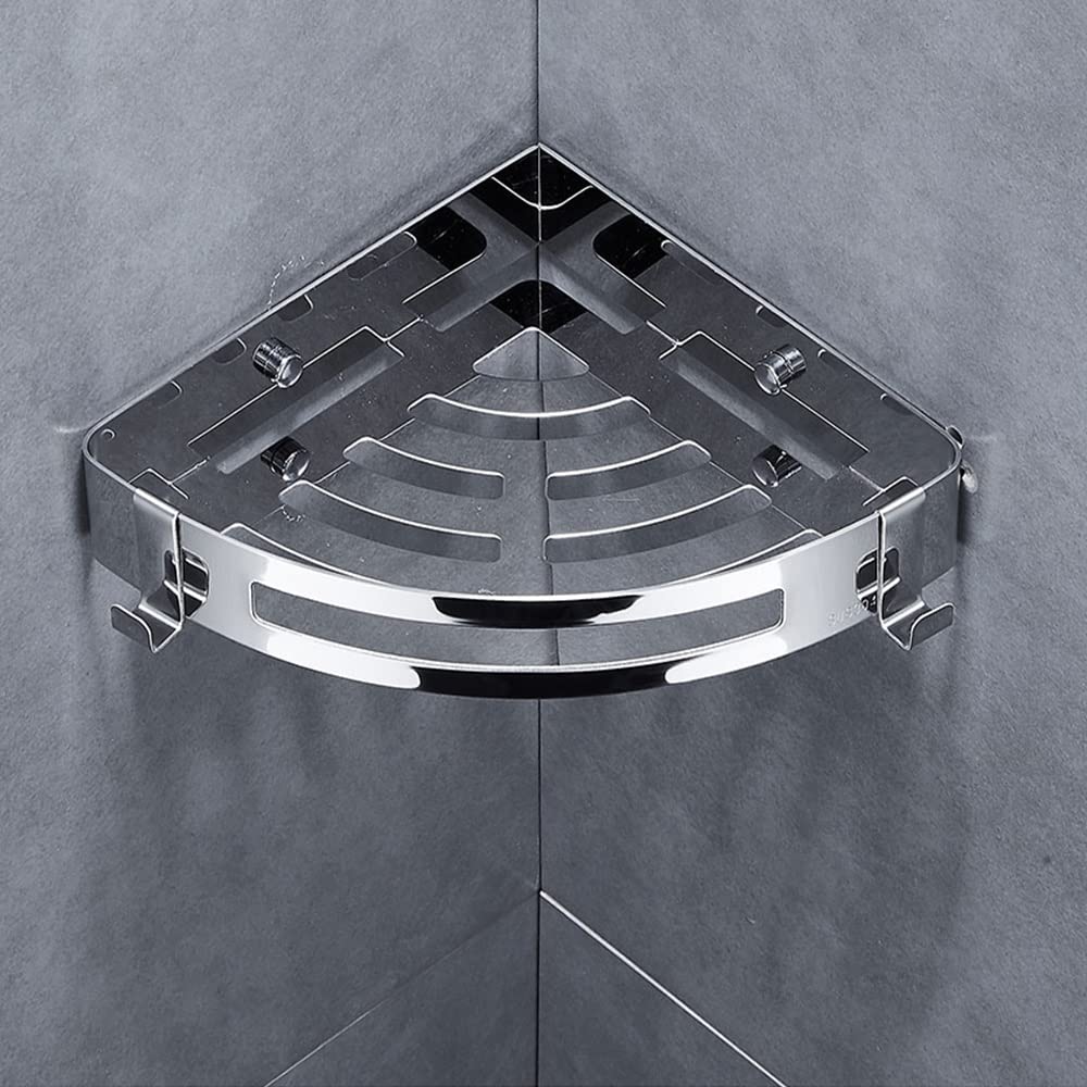 Mlvtxltf Chrome Corner Shower Caddy Bathroom Shelves Corner Shelf Wall-Mounted Shower Tripod Storage Rack With Hooks Shelf/ Kitchen Shelf