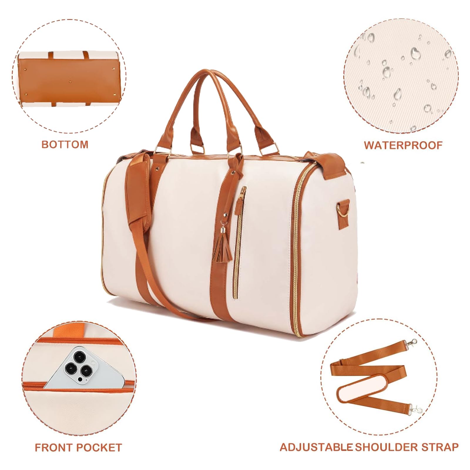 Sac à Vêtements,Sac De Voyage Pour Costume,Grand Sac De Voyage En Cuir PU Pour Femmes Et Hommes,Sacs à Vêtements Imperméables Pour Voyage Avec Poche à Chaussures Intégrée,Valise Suspendue 3 En 1,Blanc