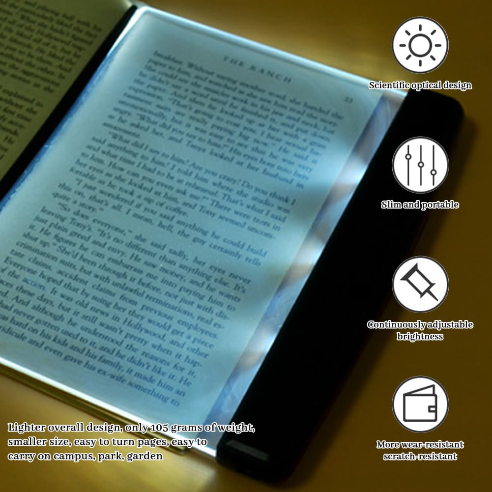 Luces Planas para Libros, Luz de Libro Plana LED, LED de Bajo Voltaje Lámpara de Lectura de Libro de Panel de Protección de Ojos, Home Luces Planas para Libros para Leer por la Noche en la Cama
