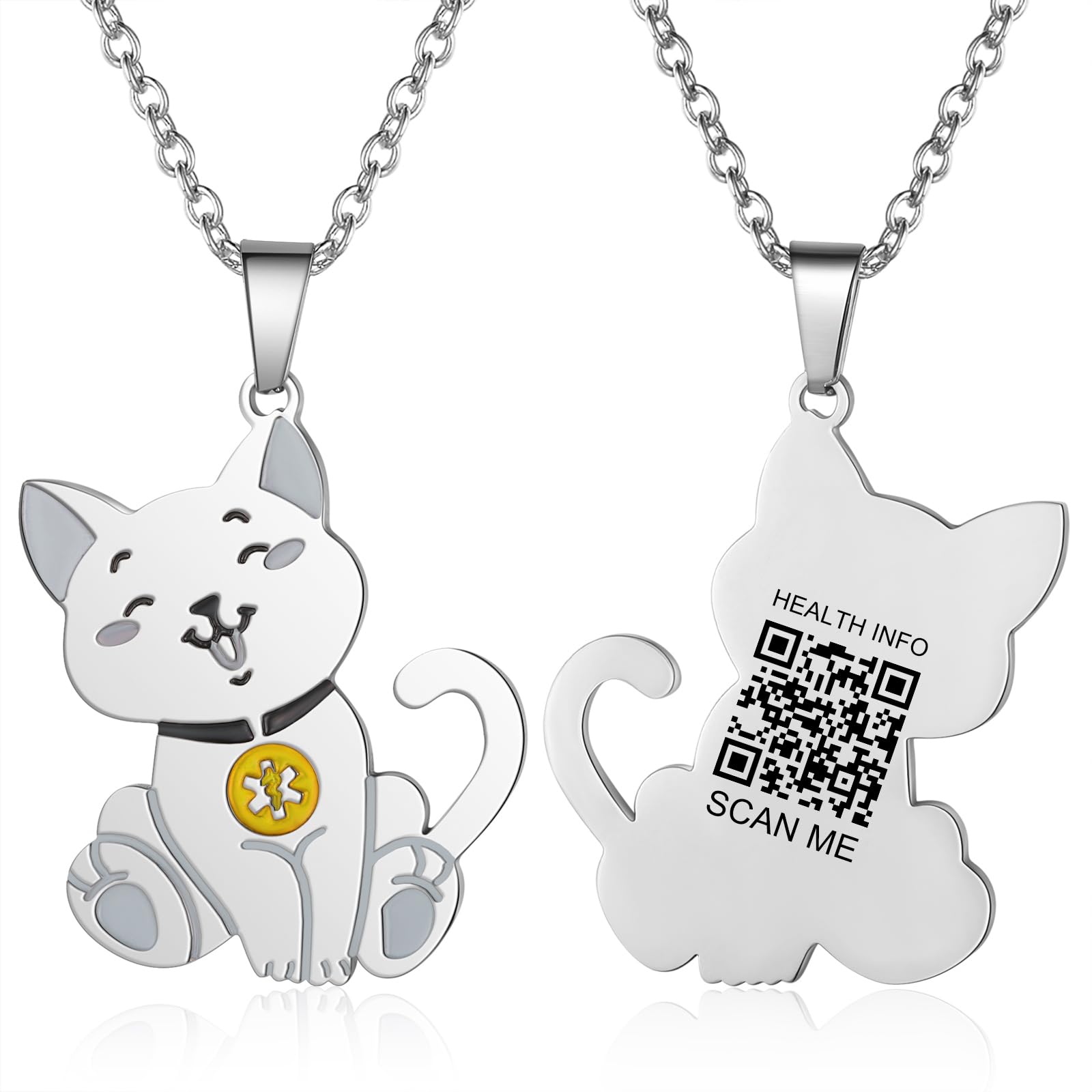 Medizinische Notfall-Halskette für Männer, Frauen, Kinder, 48,3 cm, medizinische ID-Halskette, graviert, QR-Code, mehr Platz, individuell