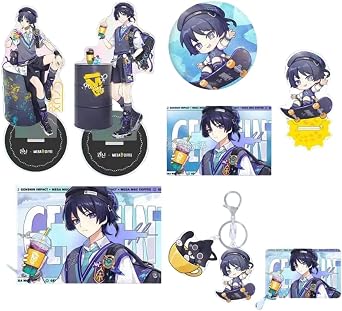 Genshin Impact Lian Ming Guo Po Sanbing Wanderer Cafe Lucky Bag Goods 13-Piece Set Acrylic Card Acrylic Stand Keychain Can Badge Liu Sha Decoration Acrylic Block Transparent Card Sanbing Peripheral