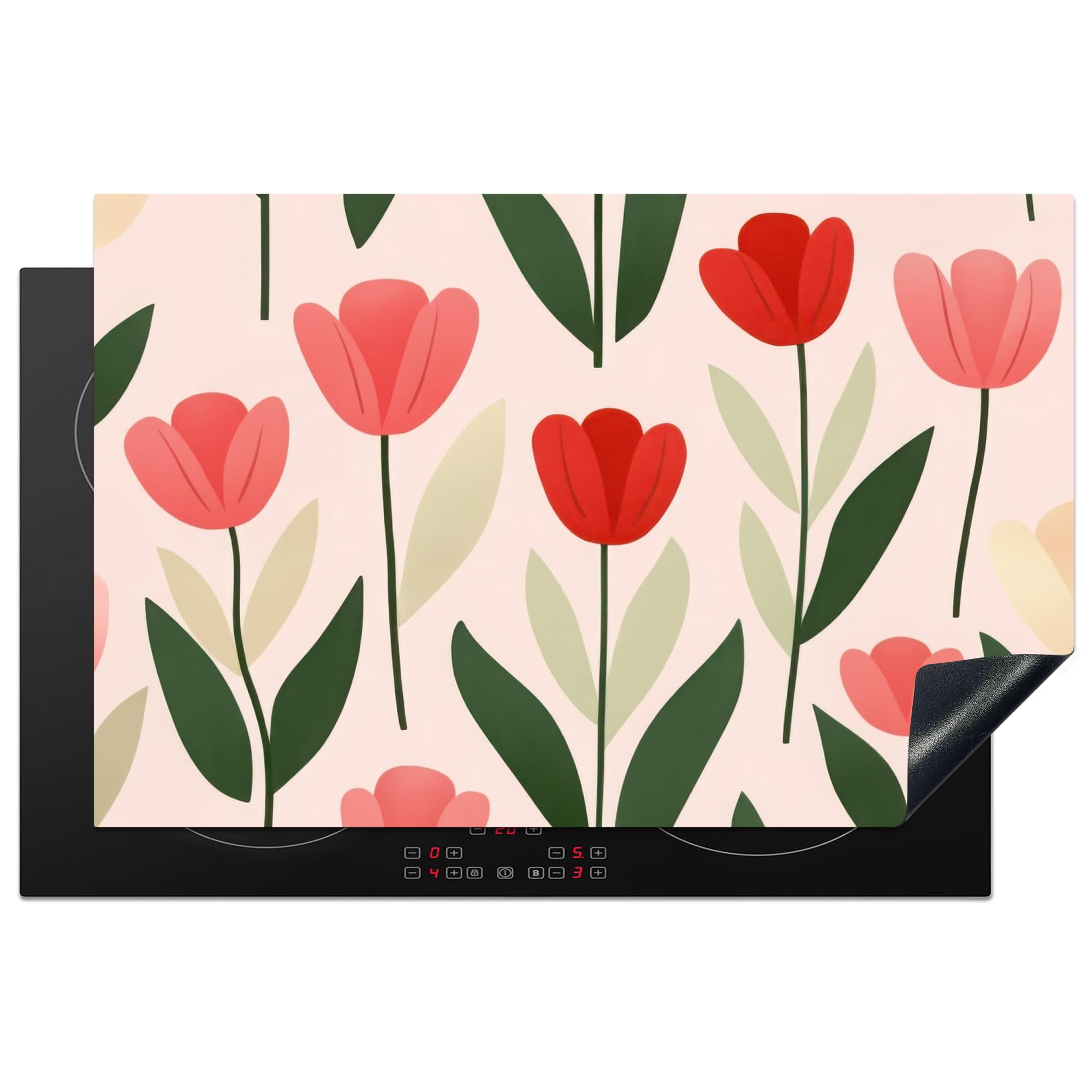 KitchenYeah© Induction Hob Protector Mat 20.5"x31.9" / 81.2x52 cm Stove Cap Top Cover Kitchen Cooker Covers for Electric Hobs Vinyl Tulips - Modern - Pink — image 1