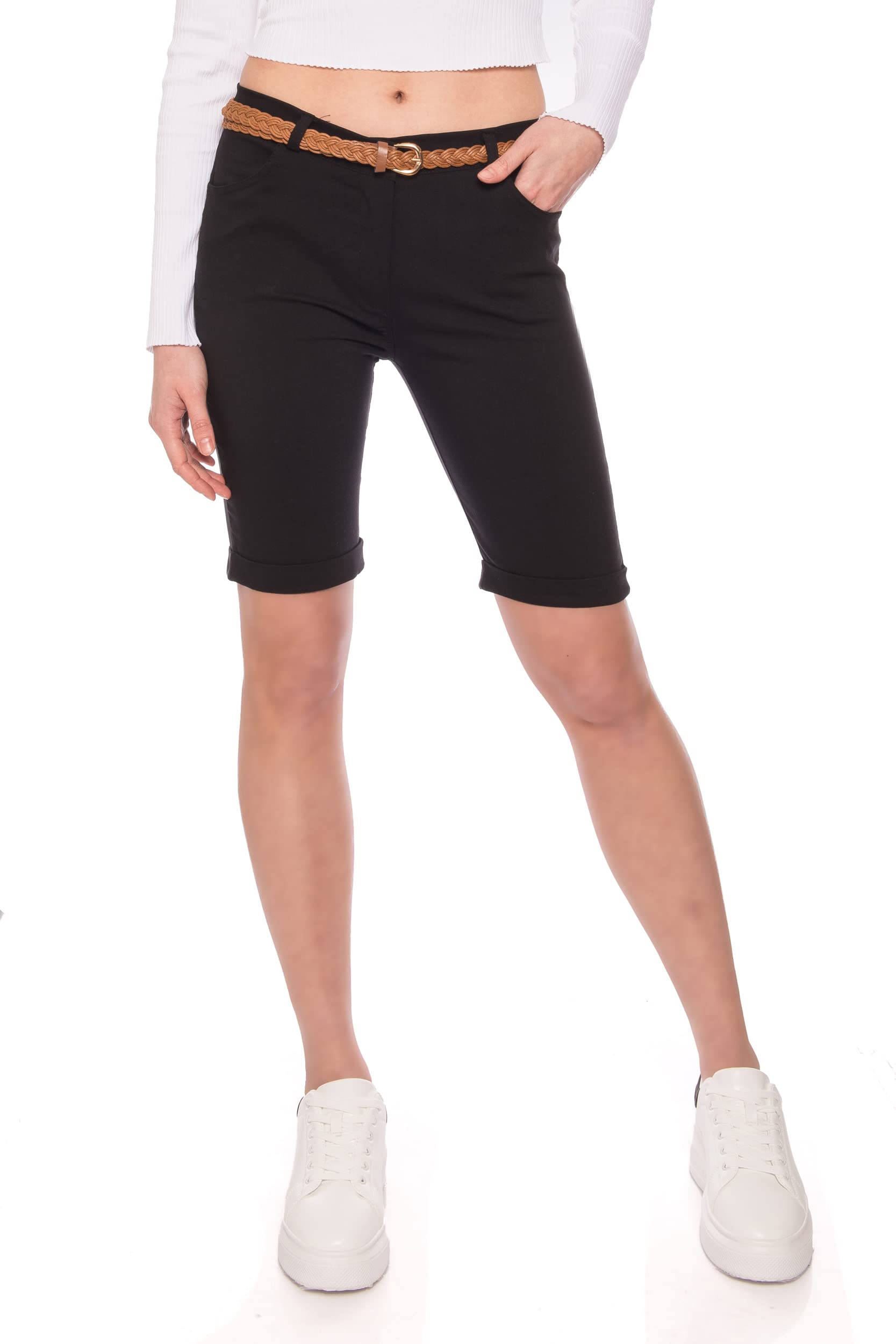 Kendindza Pantalones cortos chinos para mujer, bermudas cortas para mujer, hasta la rodilla, pantalones cortos de verano, elegantes