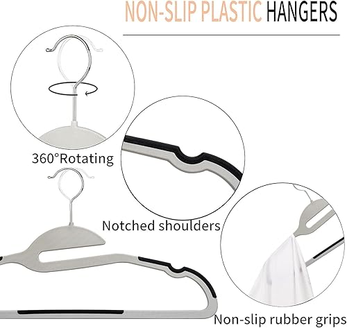 Miniatura 3 de DAMAHOME Paquete de 50 perchas para ropa antideslizantes, perchas delgadas que ahorran espacio, perchas de plástico resistente, perchas para