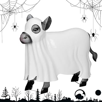 Metal Ghost Cow Statue, 2025 New Ghost Cow Decor Ghost Cow Statue Ghost Cow, Cow Skull Outdoor Sculpture for Halloween Decor, Ghost Cow Decorative Prop 1pcs