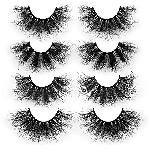 Mink Eyelashes 8D Fluffy Volume Dramatic Wispy Long False Eyelashes 4 Styles Mixed Soft Reusable Fake Eyelashes 4 Pairs Pack by ZEGAINE