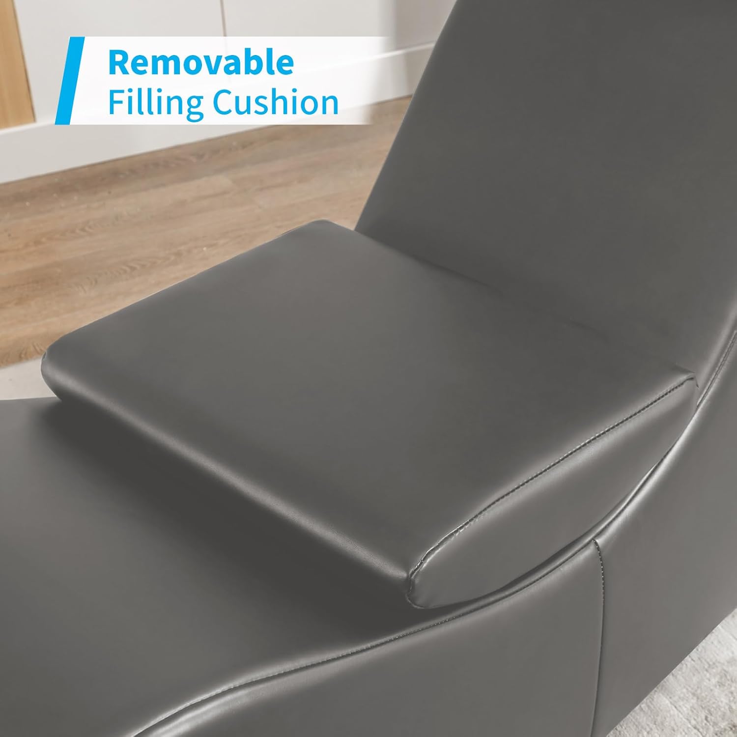 Mjkone Sleek Yoga Chair, Curved Chaise Lounge for Adults, Modern Faux Leather Yoga Sofa Chair for Exercising Indoor with Adjustable Head Cushion, Ergonomic Positioning for Bedroom Lounge, Grey