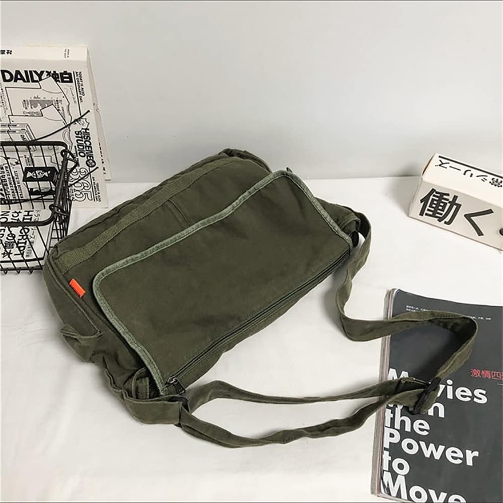 Generisch Borsa messenger vintage in tela per uomo e donna, borsa a tracolla Satchel Shoulder Bag Harajuku Streetwear (verde)