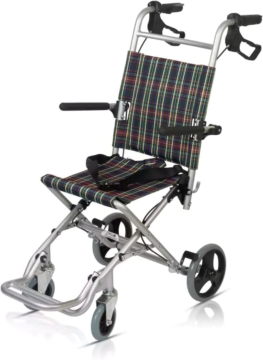 VMS Careline TRIP Ultra Lightweight Travel Wheelchair for Adults & Seniors | Foldable Portable Wheel Chair | Aircraft Cabin Friendly | Compact Easy Carry Transit Wheelchair with Hand Brakes & Safety Belt