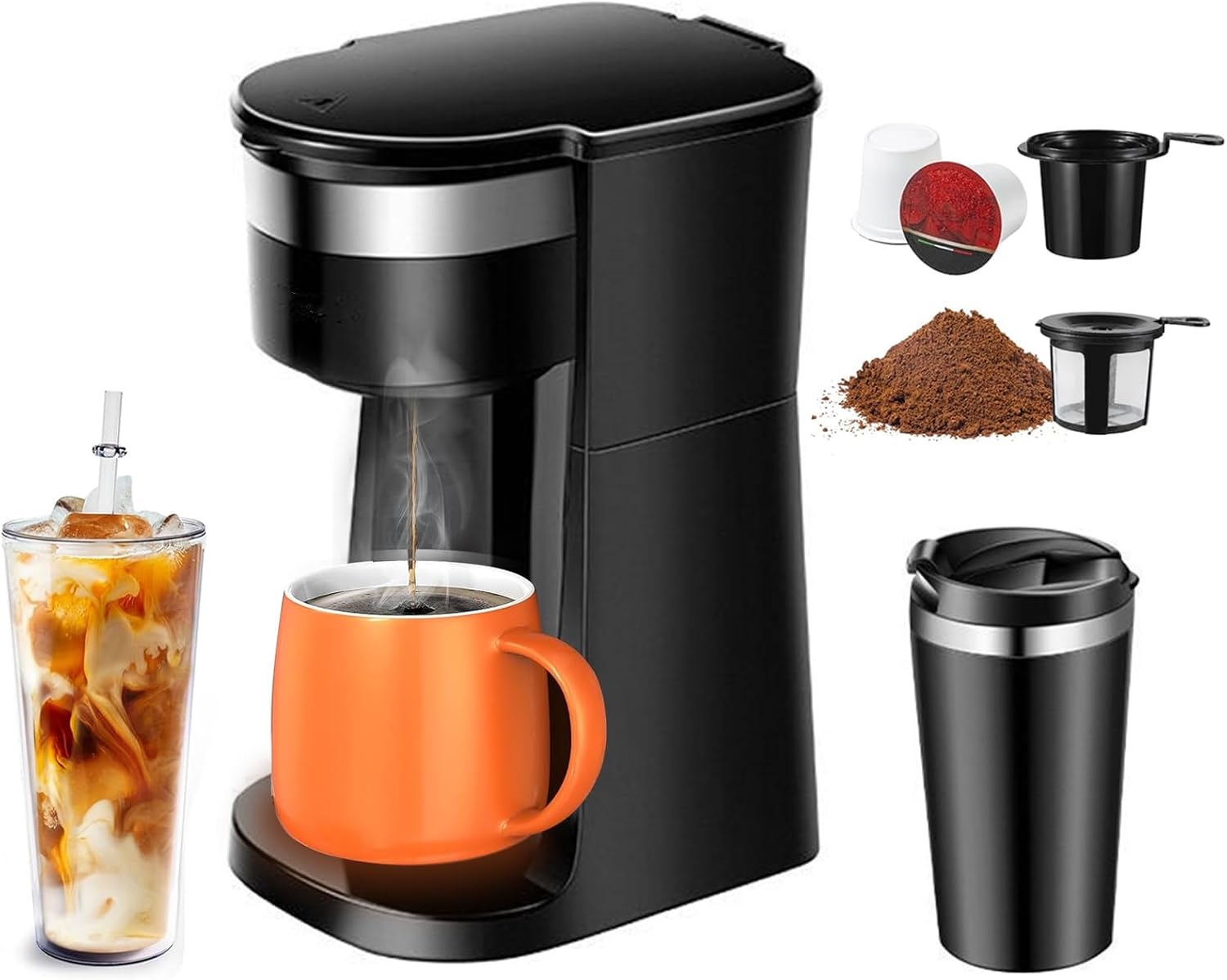 DMG Coffee Maker, Single Serve Coffee Maker for K Cup Pod & Ground Coffee 2 in 1, 750W & 420ml