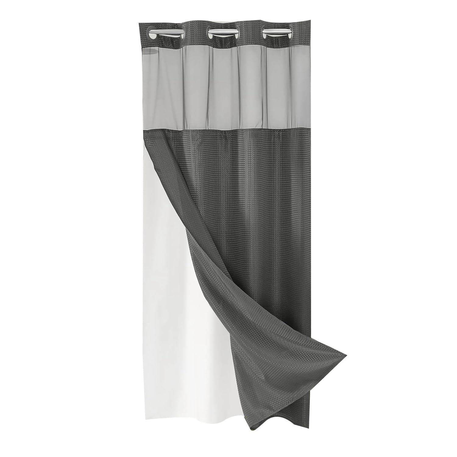 Oladfiop No Hook Waffle-Weave Shower Curtain with Snap-in Fabric Liner Set for Bathroom, Hotel Style with Mesh Top Window,B