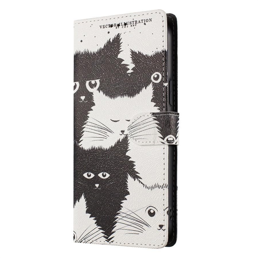 Étui portefeuille iPhone 15 Pro chat noir et blanc housse cuir